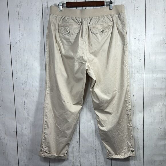 Talbots Tan Cotton Casual Outdoor Womens Khaki Tan Roll Tab Ankle Cropped Pants - Picture 13 of 16